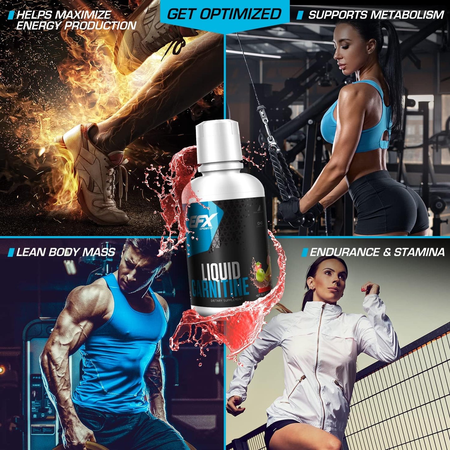 EFX Sports L-Carnitine Liquid 1500mg with Vitamin B5 for Enhanced Performance and Strength, Fruit Punch Flavor, 31 Servings