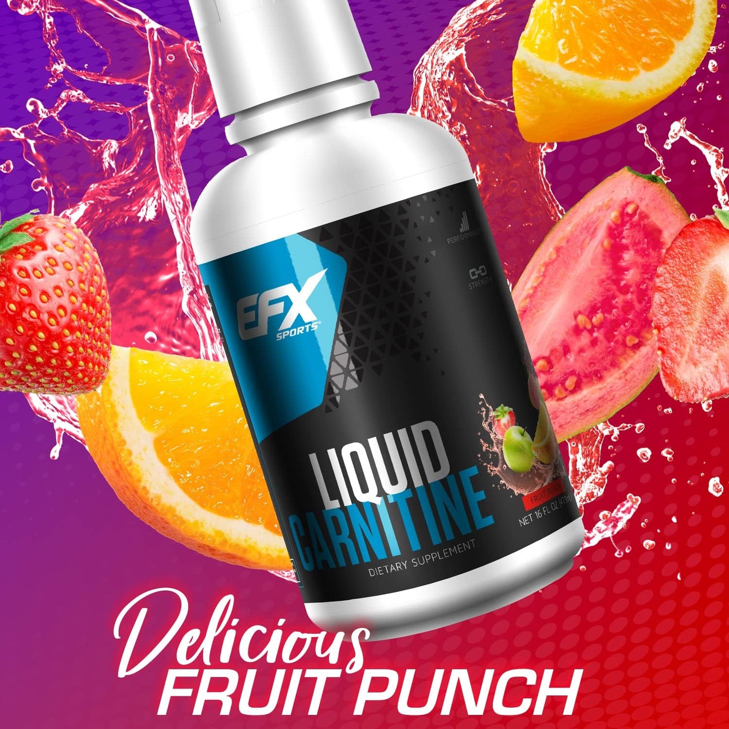 EFX Sports L-Carnitine Liquid 1500mg with Vitamin B5 for Enhanced Performance and Strength, Fruit Punch Flavor, 31 Servings
