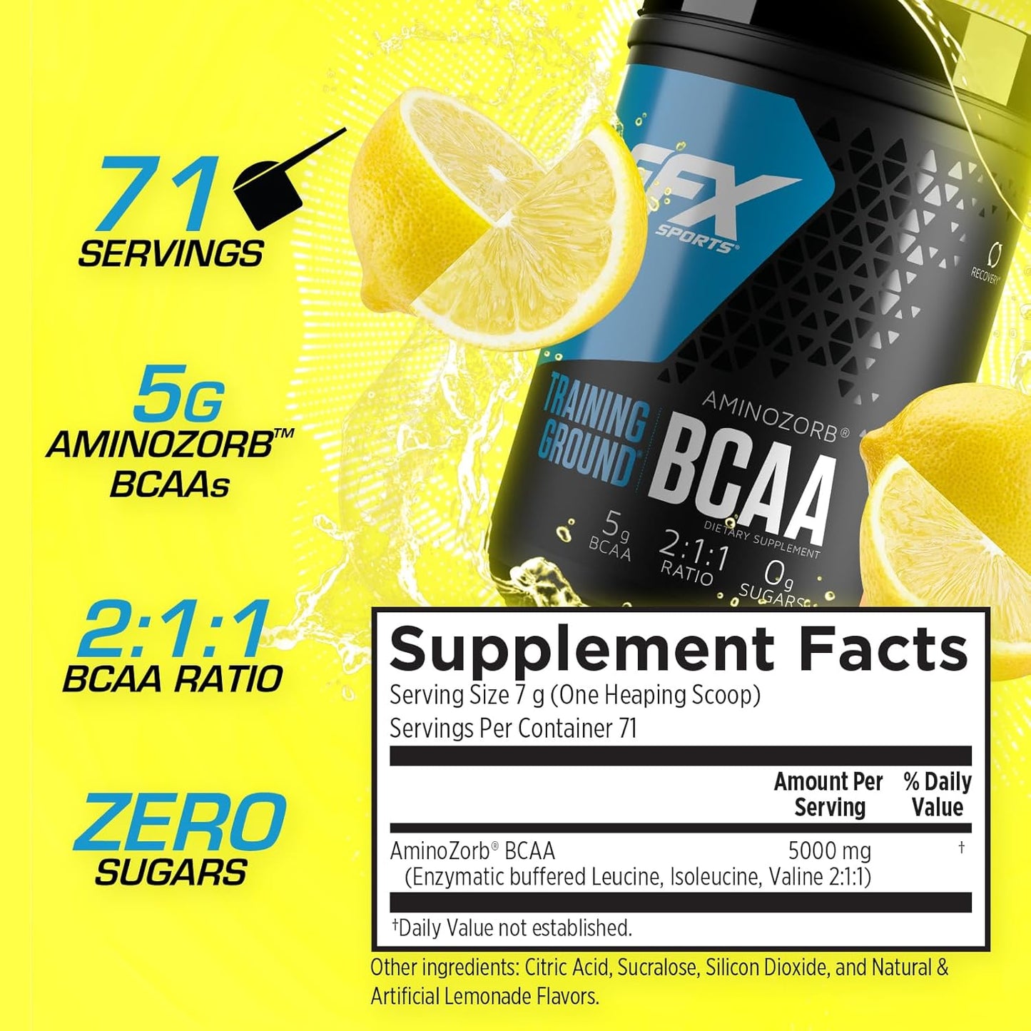 EFX Sports Training Ground BCAA Lemonade Flavor - 500g Sugar-Free Amino Acid Supplement for Pre, Intra, or Post Workout