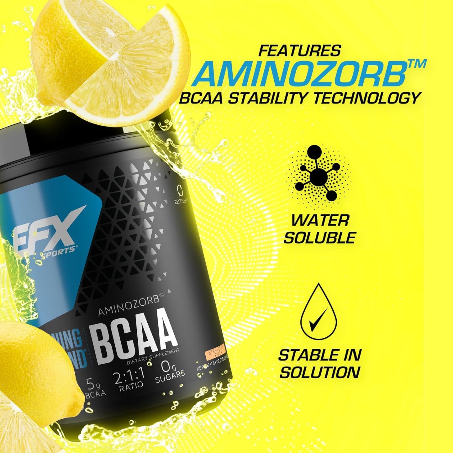EFX Sports Training Ground BCAA Lemonade Flavor - 500g Sugar-Free Amino Acid Supplement for Pre, Intra, or Post Workout