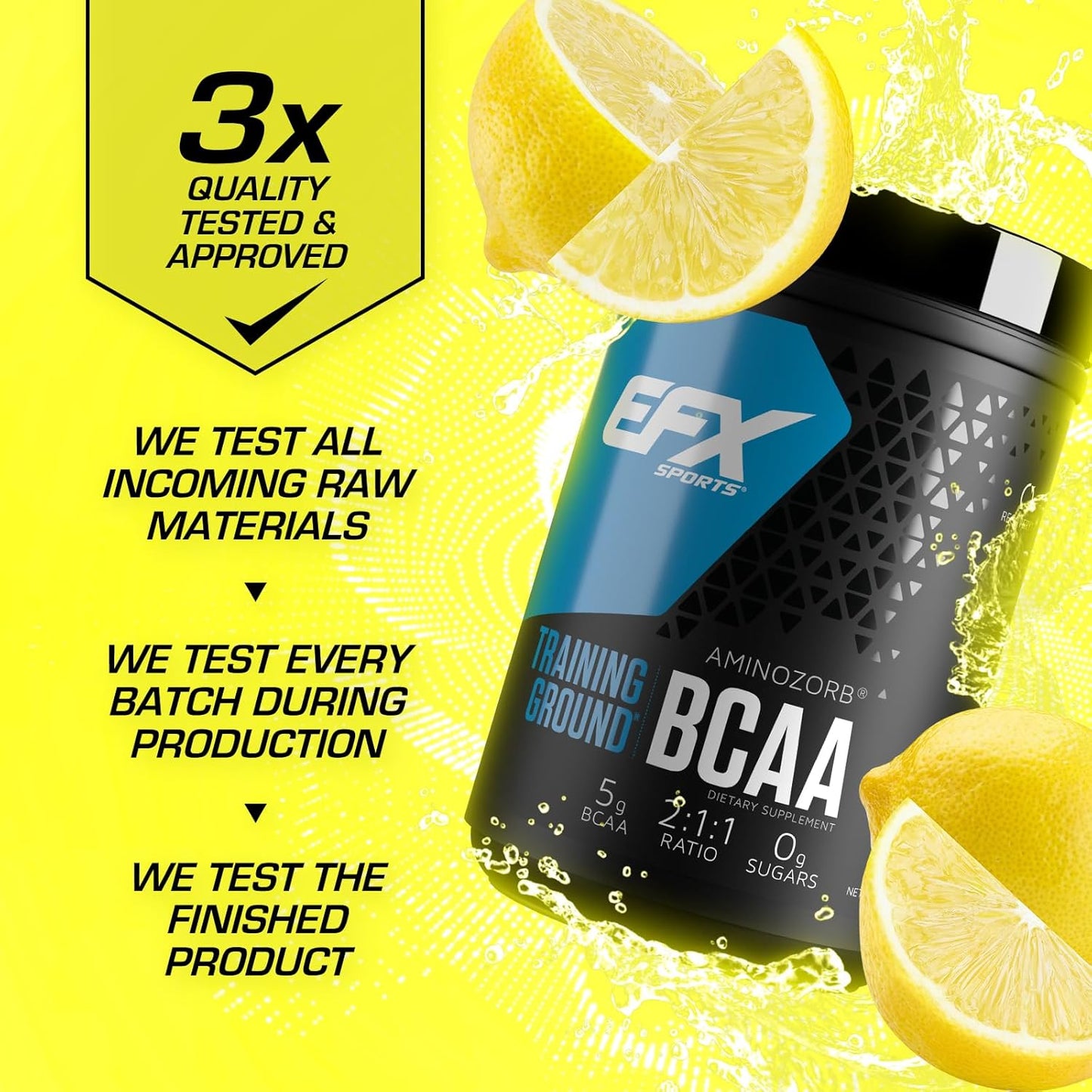 EFX Sports Training Ground BCAA Lemonade Flavor - 500g Sugar-Free Amino Acid Supplement for Pre, Intra, or Post Workout