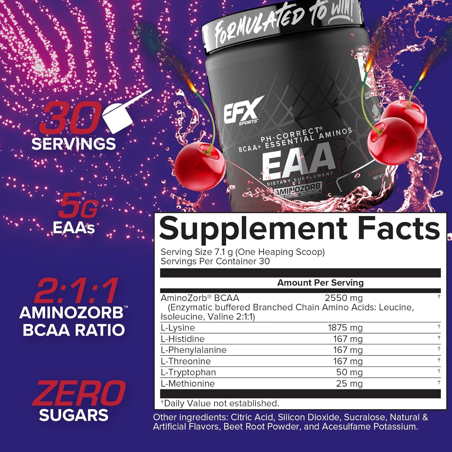 EFX Sports Training Ground EAA Supplement for Energy, Protein Synthesis, and Workout Recovery - 40 Servings, Cherry Bomb Flavor