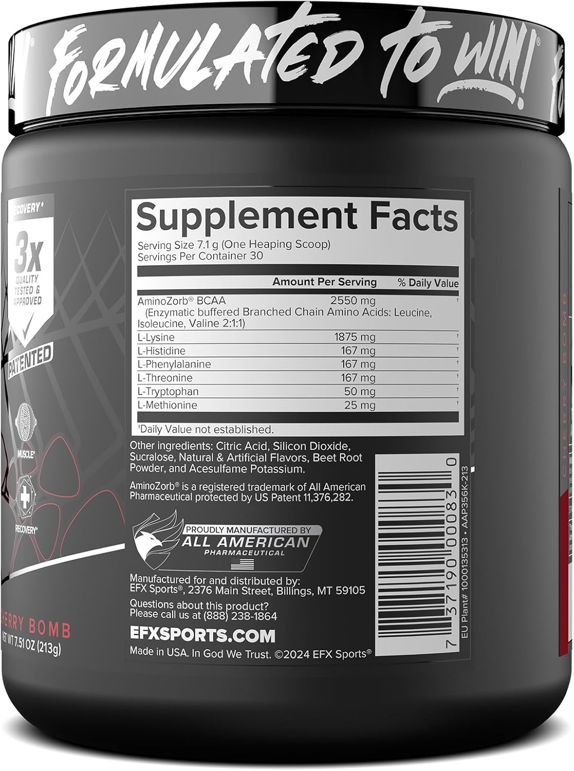 EFX Sports Training Ground EAA Supplement for Energy, Protein Synthesis, and Workout Recovery - 40 Servings, Cherry Bomb Flavor