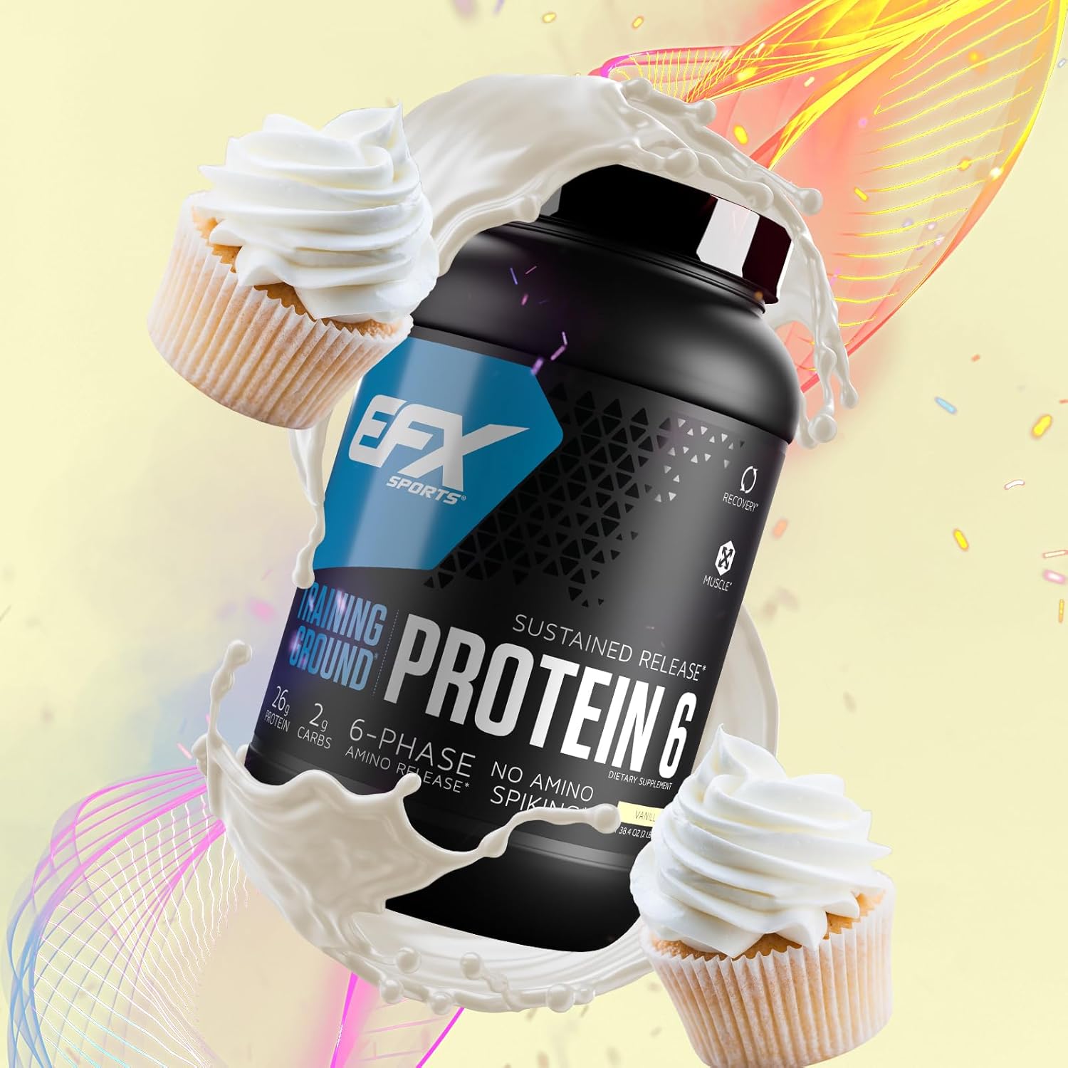 EFX Sports Training Ground Protein 6 Blend | 26g 6-Source Sustained Release Protein Powder | Whey, Egg White, & Pea Protein | 32 Servings Vanilla Flavor