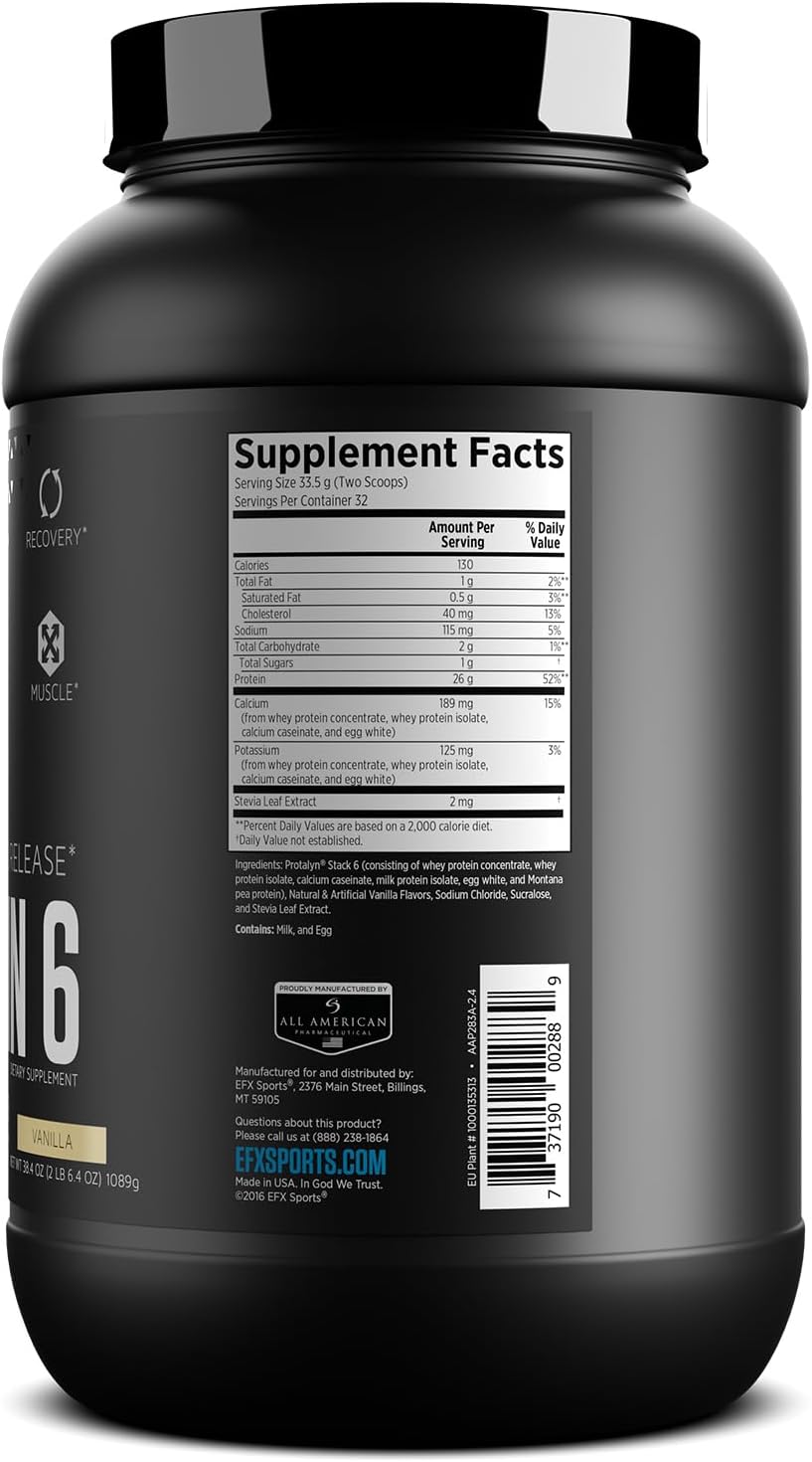 EFX Sports Training Ground Protein 6 Blend | 26g 6-Source Sustained Release Protein Powder | Whey, Egg White, & Pea Protein | 32 Servings Vanilla Flavor