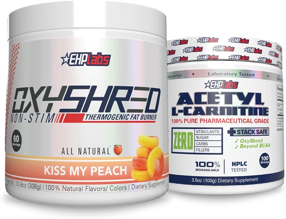 EHP Labs Non-Stim + Acetyl Bundle for Energy, Metabolism, & Brain Function with OxyShred & Acetyl L-Carnitine - Thermogenic Pre Workout & Shredding Supplement