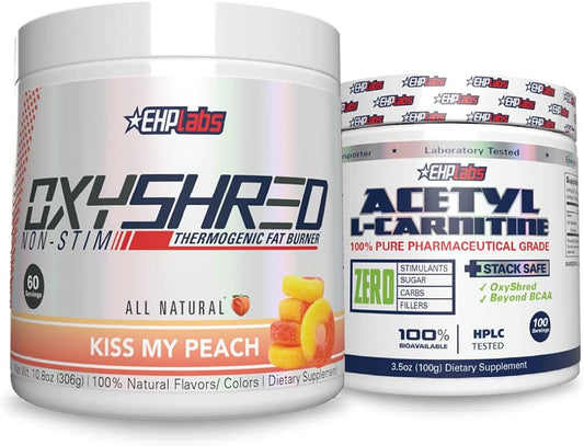 EHP Labs Non-Stim + Acetyl Bundle for Energy, Metabolism, & Brain Function with OxyShred & Acetyl L-Carnitine - Thermogenic Pre Workout & Shredding Supplement