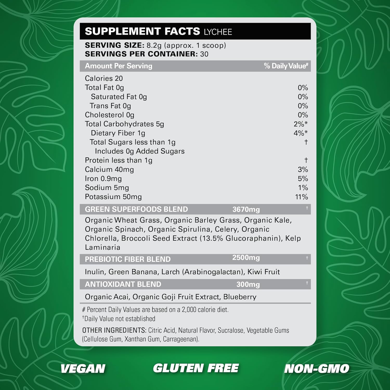 EHP Labs OxyGreens Super Greens Powder - Spirulina & Chlorella Superfood with Prebiotic Fiber & Antioxidants, Immunity Support - 30 Servings, Lychee Flavor