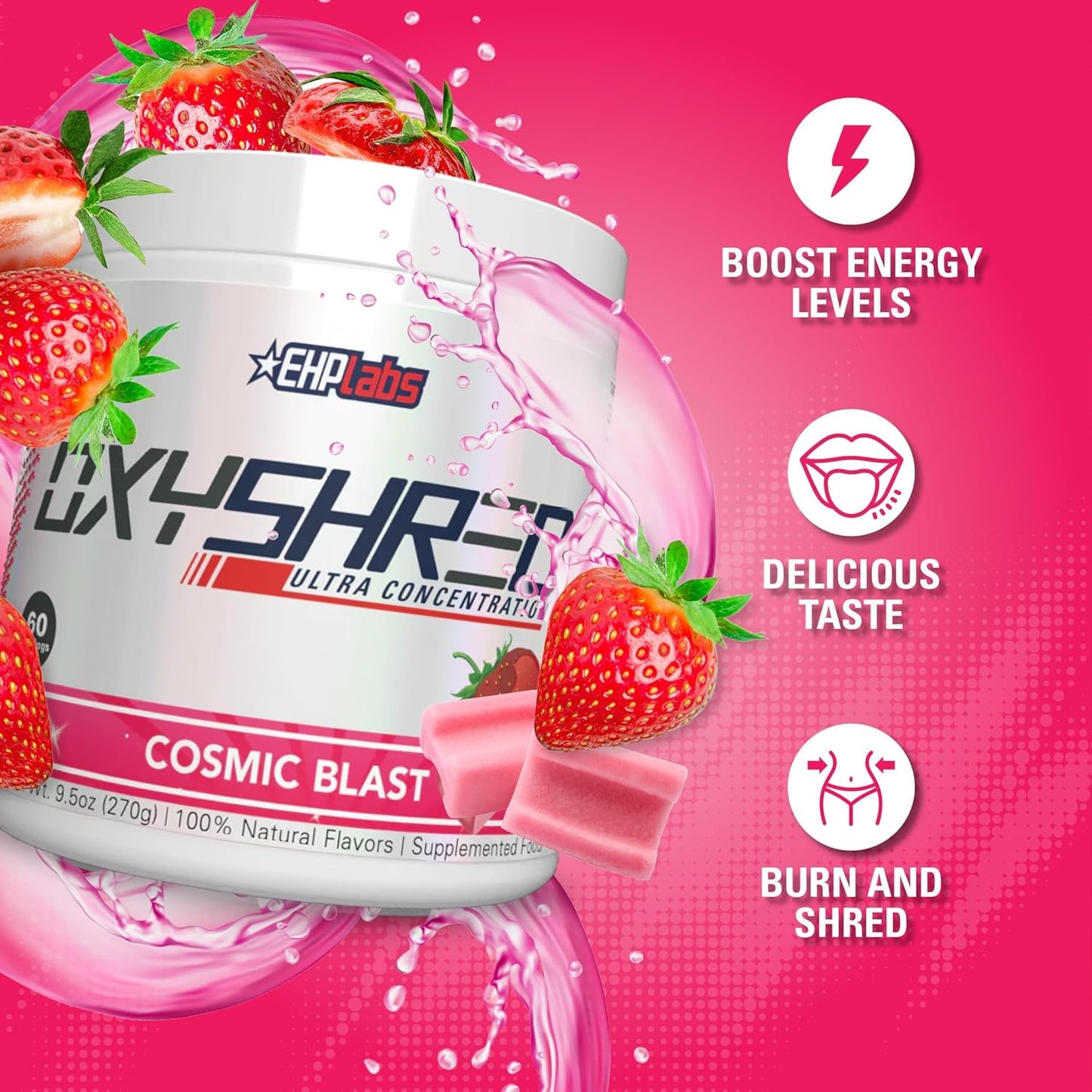 EHP Labs OxyShred Cosmic Blast Pre Workout Powder - Energy Boost Drink with L Glutamine & Acetyl L Carnitine, 60 Servings