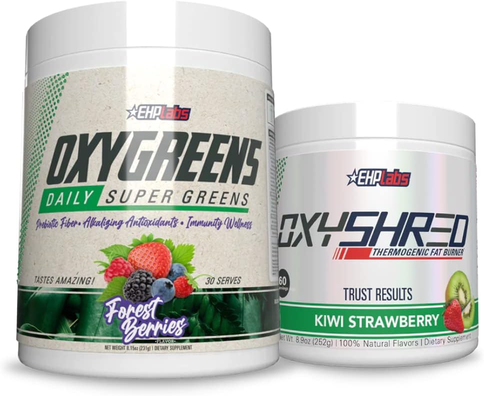 EHP Labs OxyShred & OxyGreens Bundle - Thermogenic Pre Workout & Shredding Supplement with Super Greens & Spirulina
