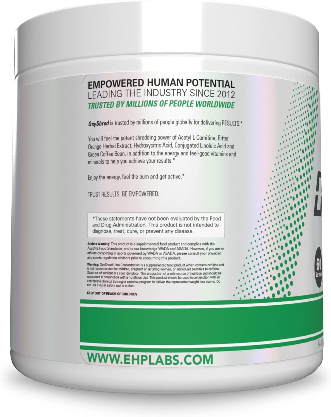 EHP Labs OxyShred Pre Workout Powder - Energizing Kiwi Strawberry Drink with L Glutamine & Acetyl L Carnitine - 60 Servings