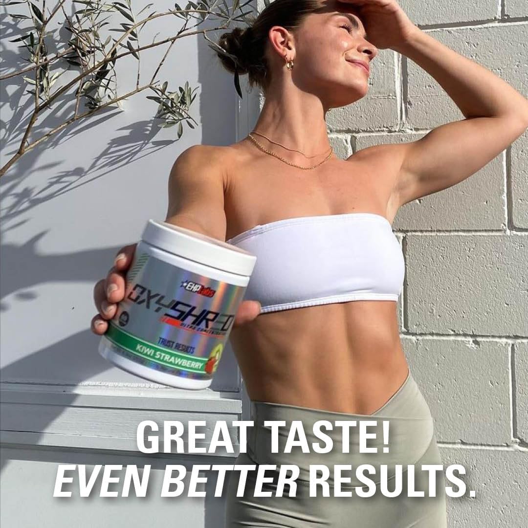 EHP Labs OxyShred Pre Workout Powder - Energizing Kiwi Strawberry Drink with L Glutamine & Acetyl L Carnitine - 60 Servings