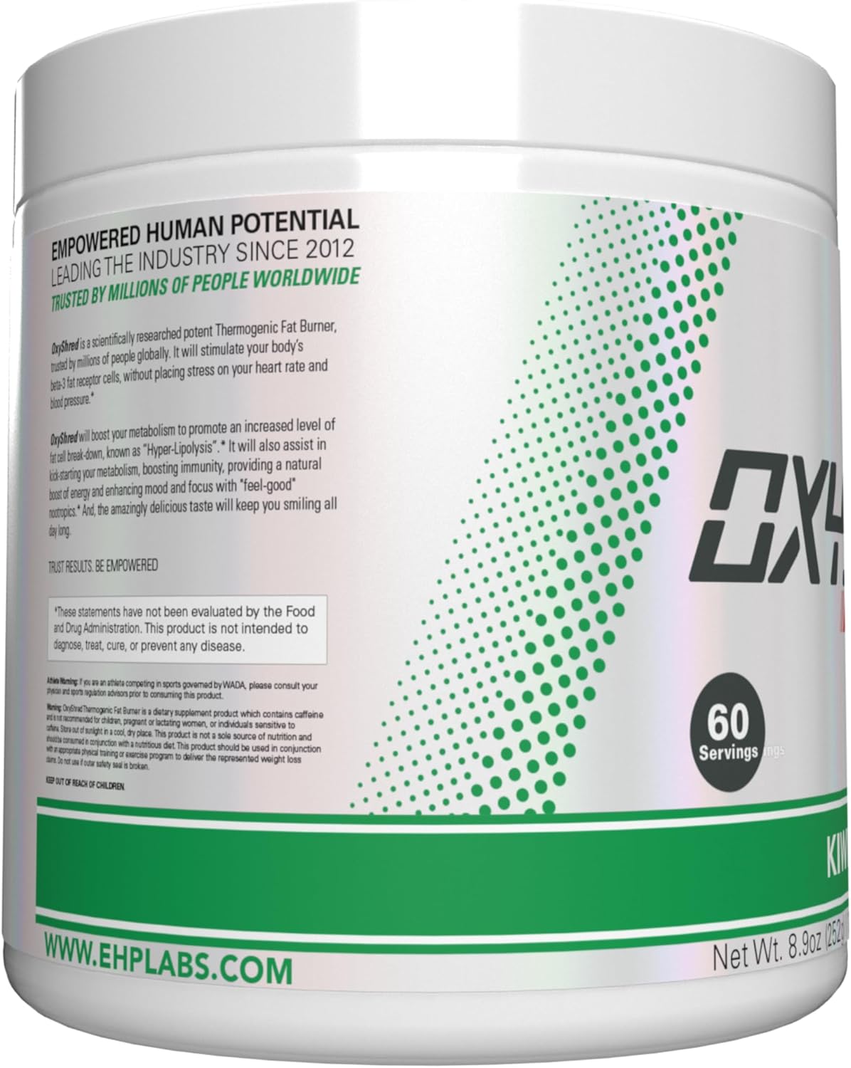 EHP Labs OxyShred Pre Workout Powder - Energizing Kiwi Strawberry Drink with L Glutamine & Acetyl L Carnitine - 60 Servings