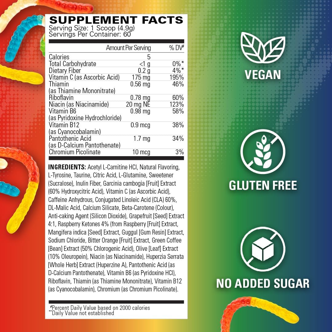 EHP Labs OxyShred Pre Workout Powder - Gummy Snake Flavor, 60 Servings, Energy Boost with L Glutamine & Acetyl L Carnitine