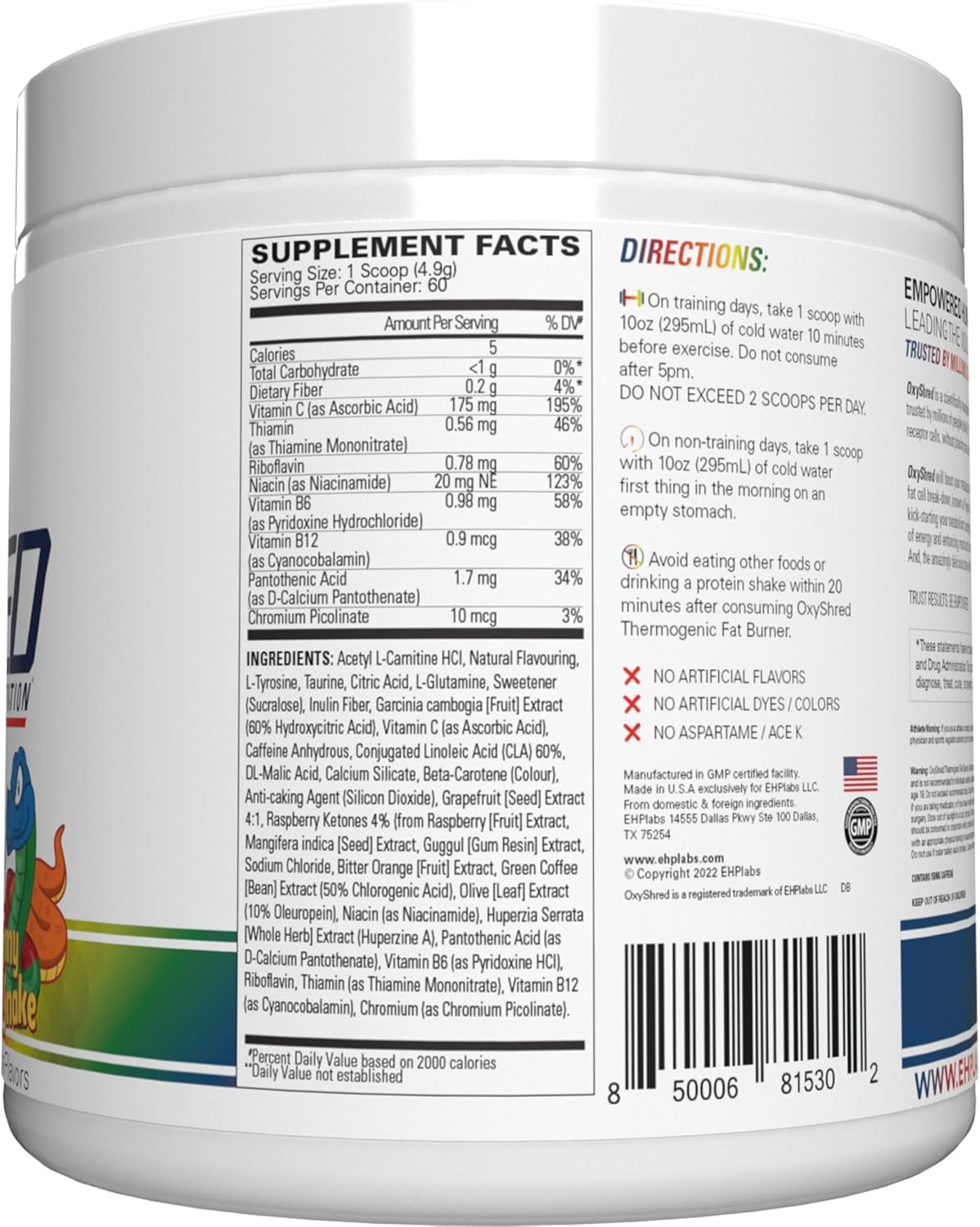 EHP Labs OxyShred Pre Workout Powder - Gummy Snake Flavor, 60 Servings, Energy Boost with L Glutamine & Acetyl L Carnitine