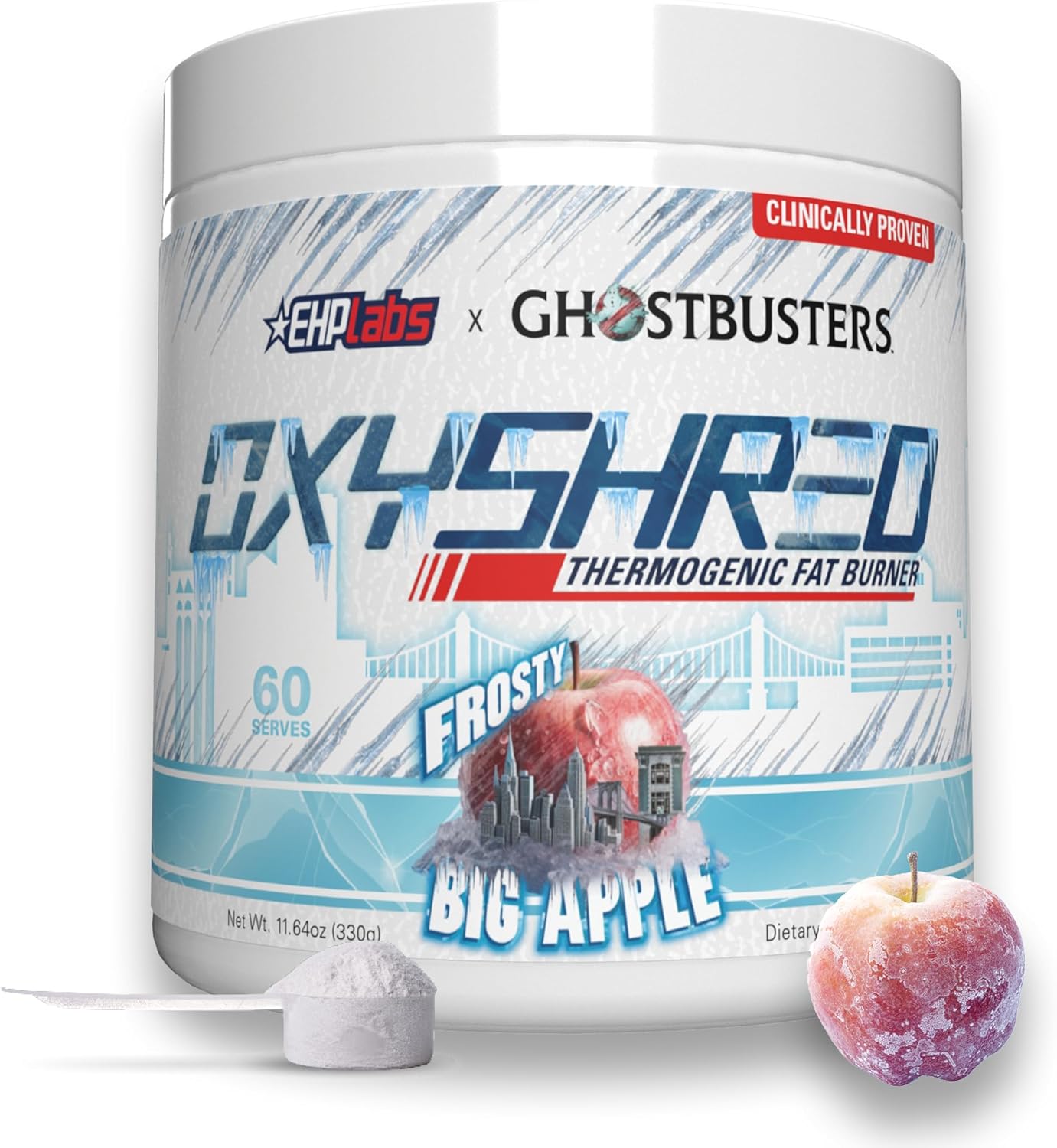 EHP Labs x Ghostbusters OxyShred Pre Workout Powder Supplement - Frosty Big Apple Flavor with Acetyl L Carnitine for Energy Boost - 60 Servings