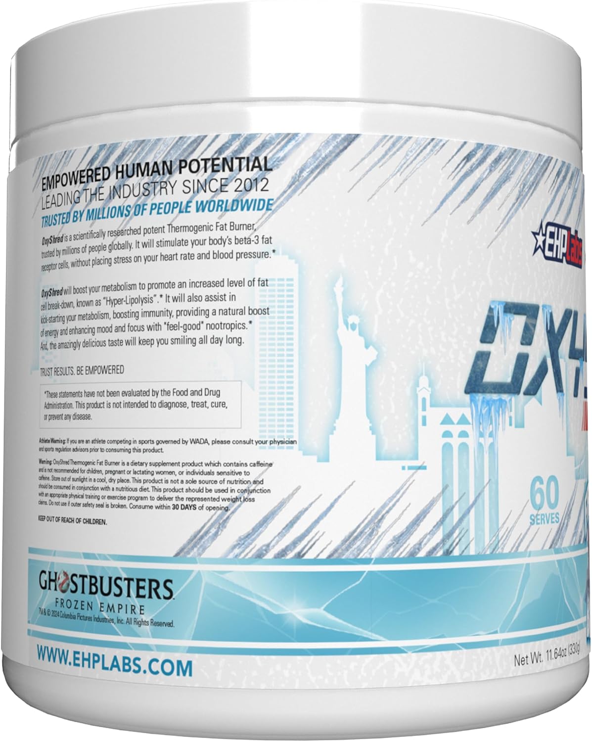 EHP Labs x Ghostbusters OxyShred Pre Workout Powder Supplement - Frosty Big Apple Flavor with Acetyl L Carnitine for Energy Boost - 60 Servings
