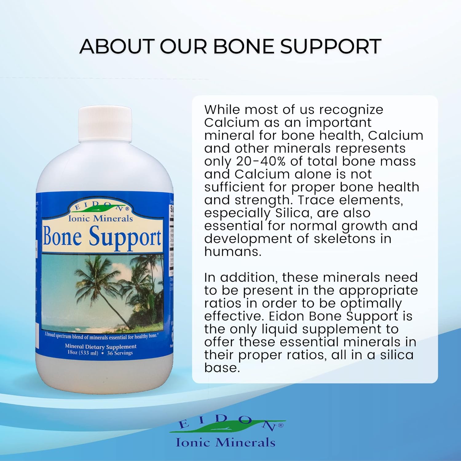 Eidon Ionic Minerals Bone Support Liquid Supplement - Bioavailable Trace Mineral Drops for Bone Health, Calcium, Magnesium, Zinc, Manganese, Silica, Sulfur, Boron - 18 oz