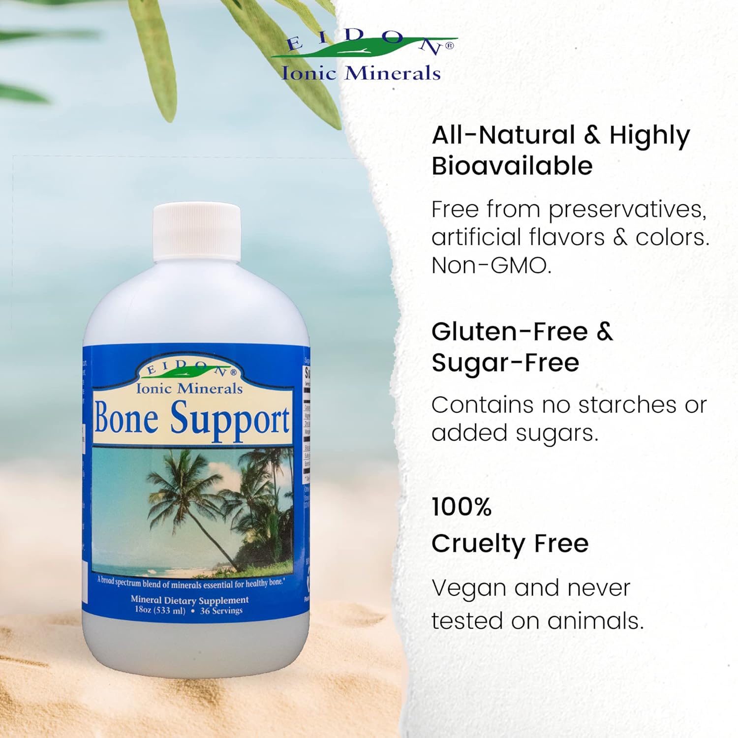 Eidon Ionic Minerals Bone Support Liquid Supplement - Bioavailable Trace Mineral Drops for Bone Health, Calcium, Magnesium, Zinc, Manganese, Silica, Sulfur, Boron - 18 oz
