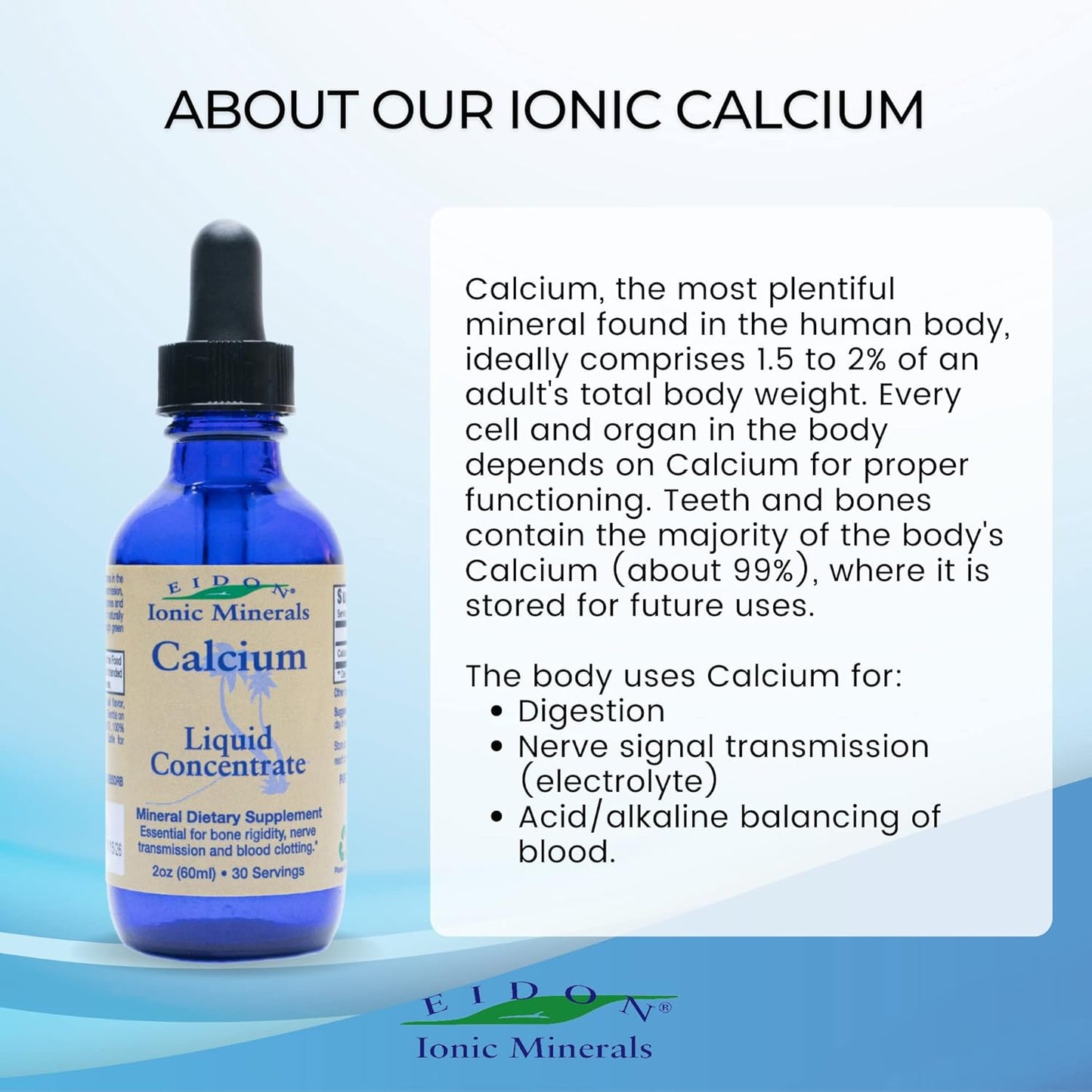 Eidon Ionic Minerals Calcium Supplement - Liquid Concentrate for Healthy Teeth, Bones & Muscles - 2oz Bottle