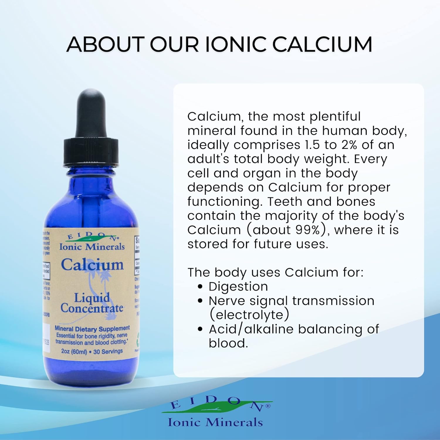 Eidon Ionic Minerals Calcium Supplement - Liquid Concentrate for Healthy Teeth, Bones & Muscles - 2oz Bottle
