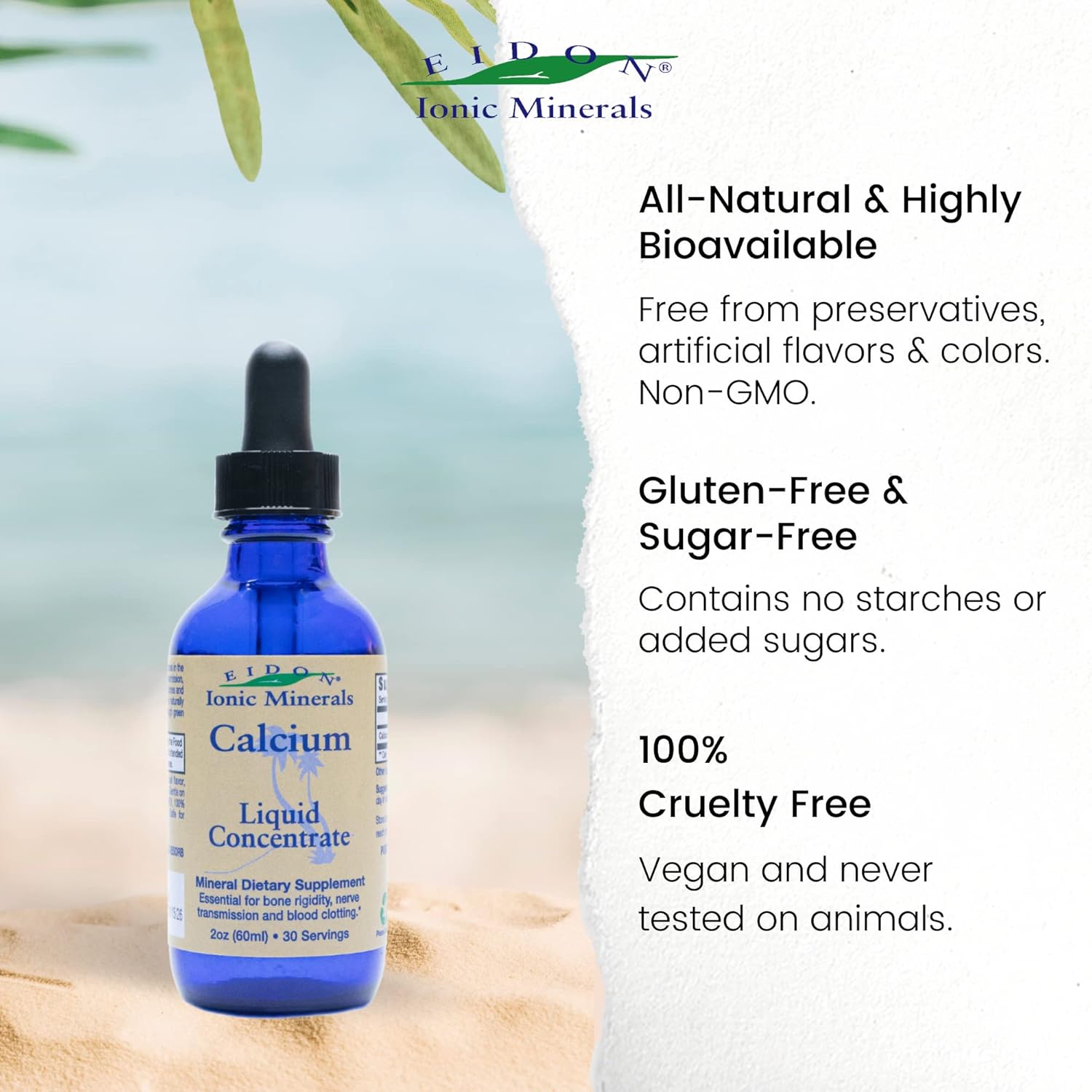 Eidon Ionic Minerals Calcium Supplement - Liquid Concentrate for Healthy Teeth, Bones & Muscles - 2oz Bottle