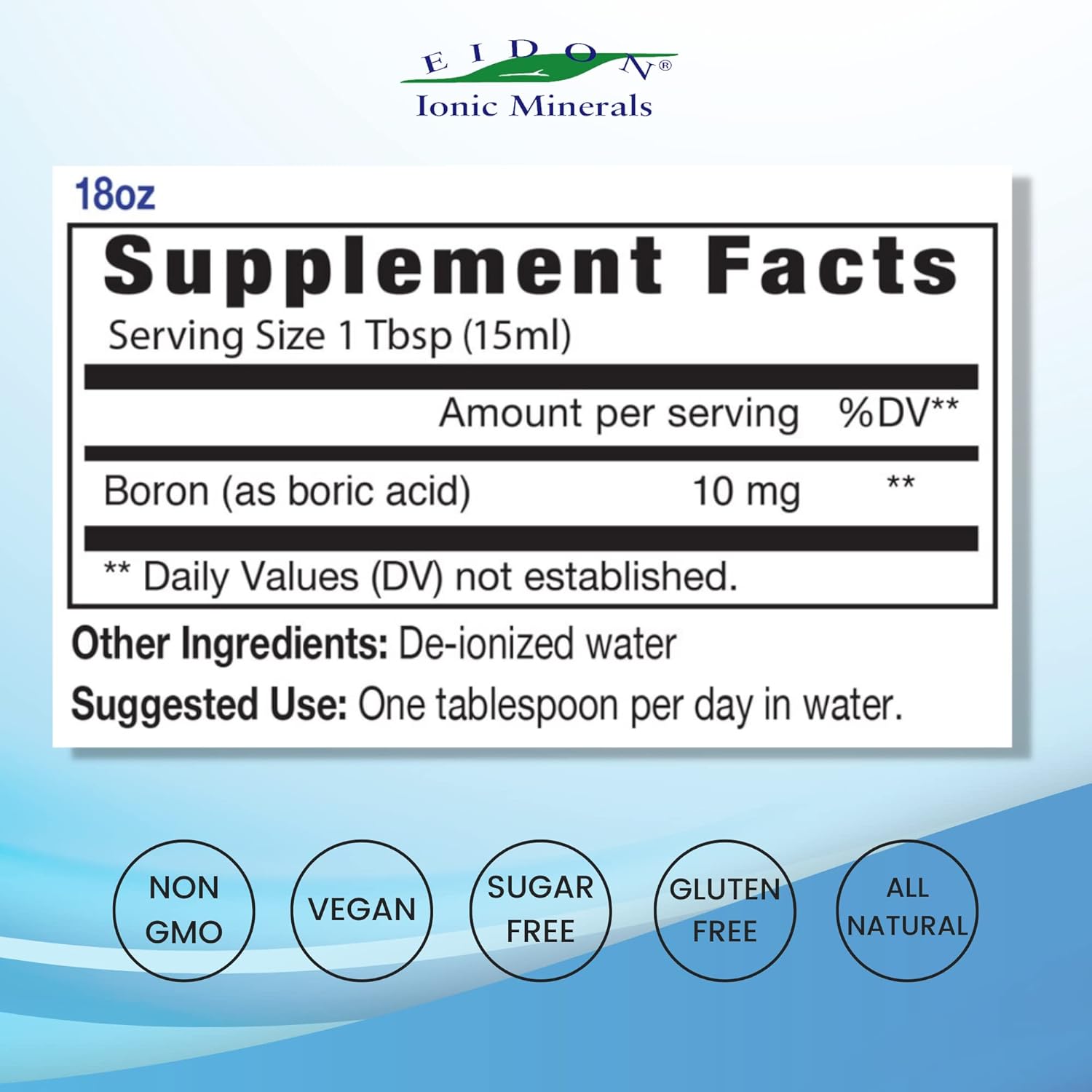 Eidon Ionic Minerals Liquid Boron Drops - 18 oz, Supports Brain and Bone Health, Bioavailable Supplement without Preservatives