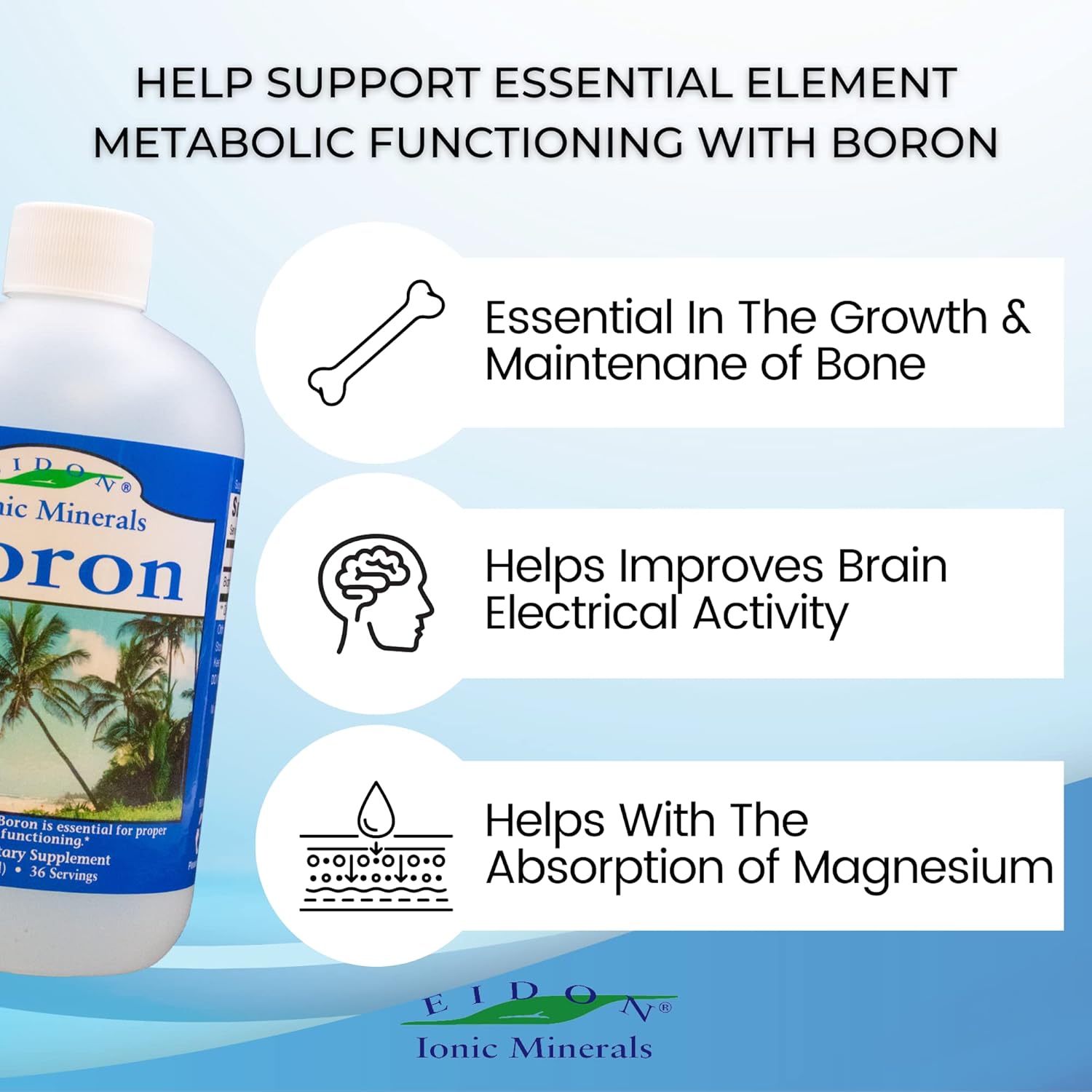Eidon Ionic Minerals Liquid Boron Drops - 18 oz, Supports Brain and Bone Health, Bioavailable Supplement without Preservatives