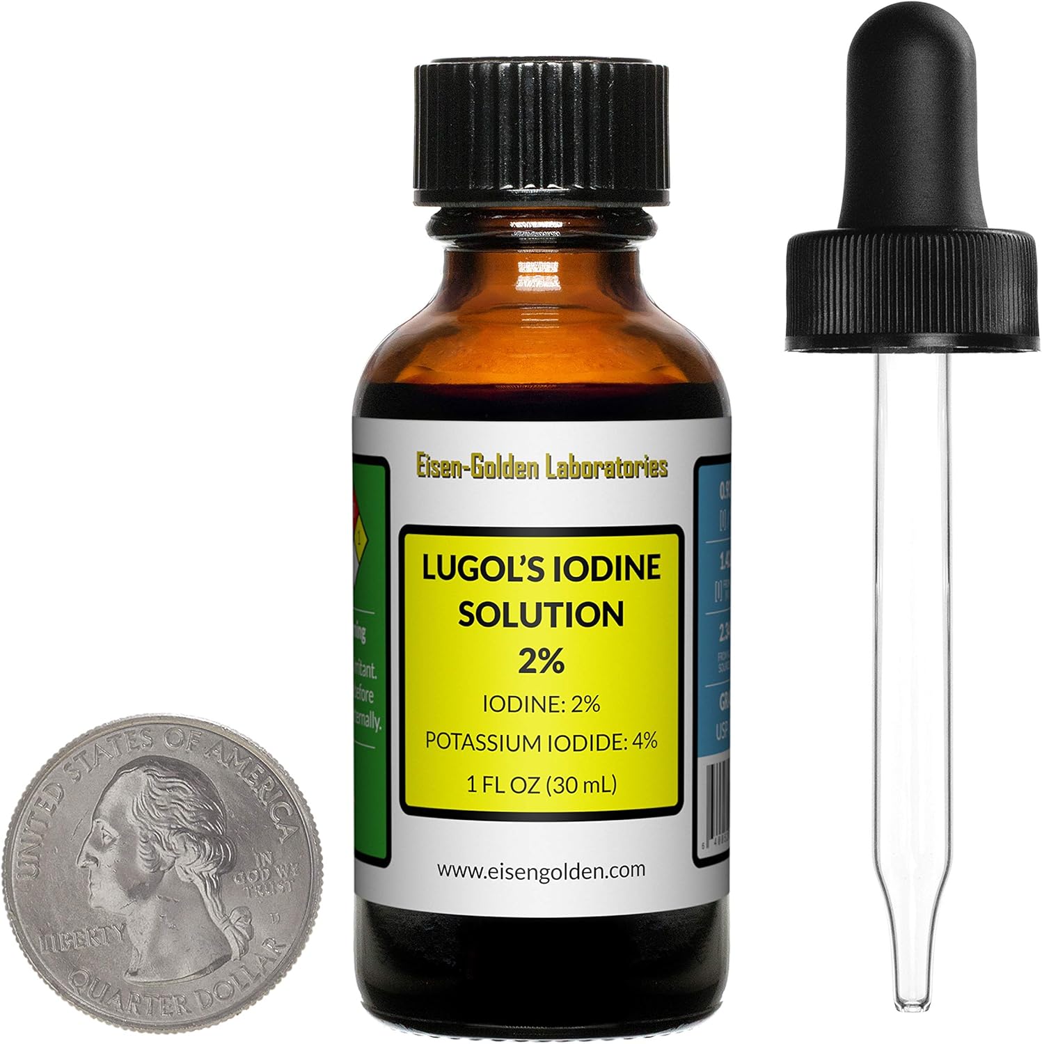 Eisen-Golden Laboratories Lugol's Iodine 2% Solution 1 Oz Amber Glass Bottle with Dropper