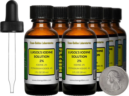 Eisen-Golden Laboratories Lugol's Iodine 2% Solution - 8 Oz in Amber Glass Bottles with Free Droppers