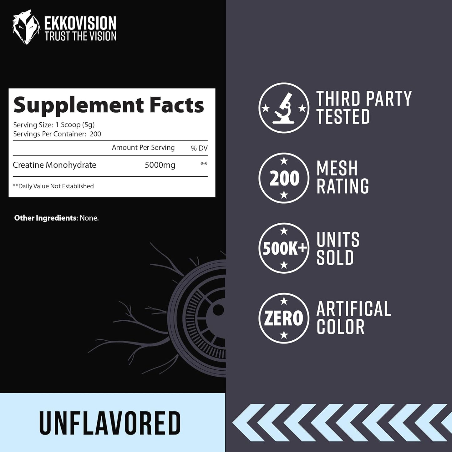 Ekkovision Micronized Creatine Monohydrate Powder - Unflavored Pre & Post Workout Supplement for Energy Support - 200 Servings