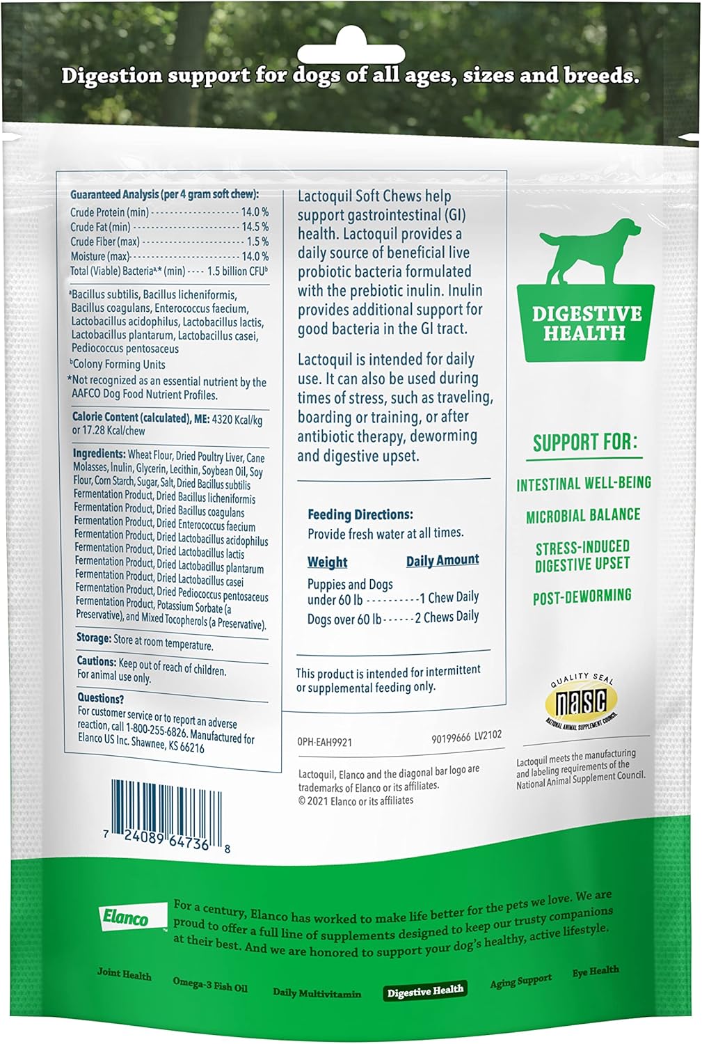 Elanco Lactoquil Soft Chews Probiotic Supplement for Dogs - 75 Count - Promotes Digestive Health and Pet Protection