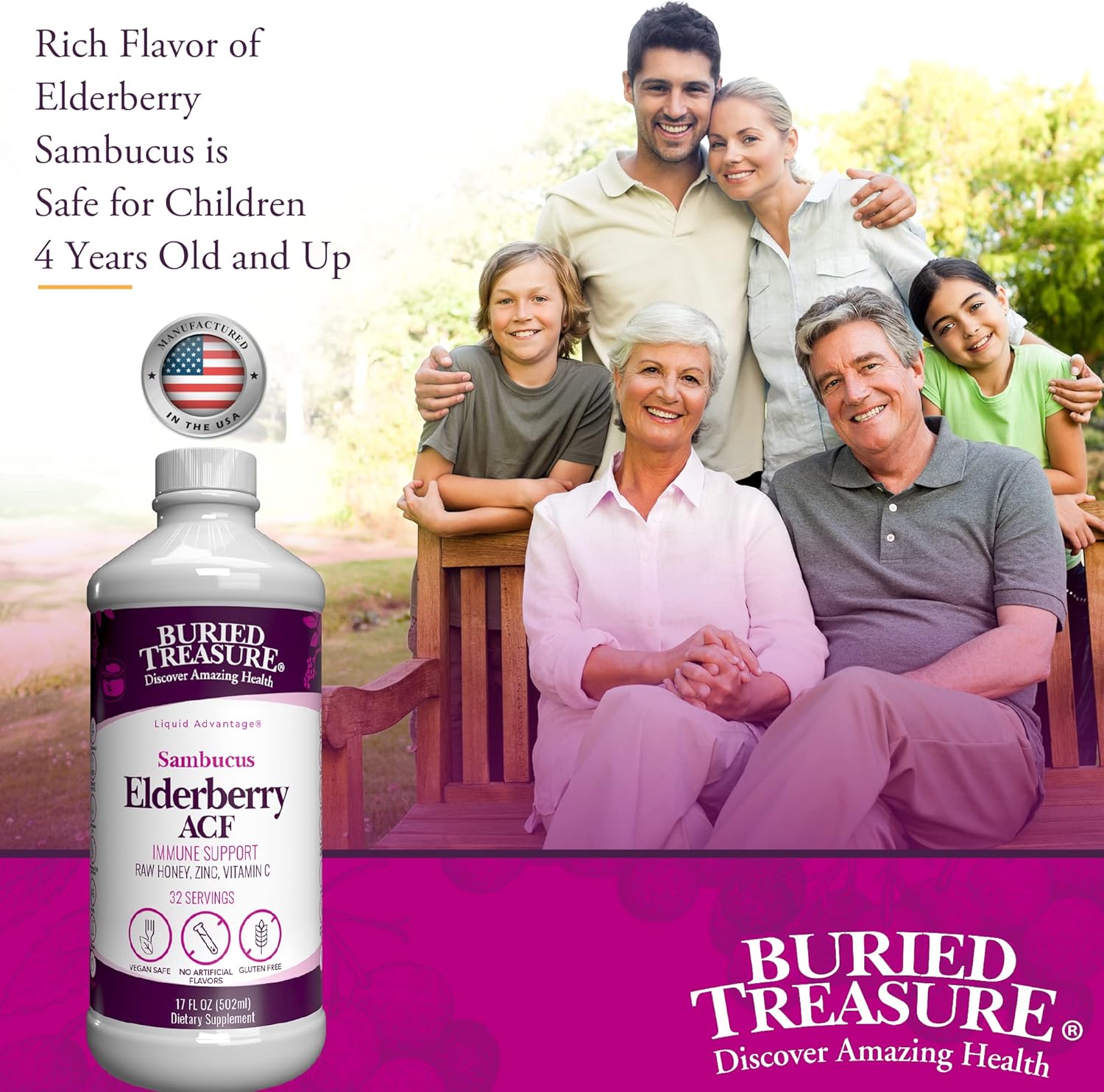 Elderberry ACF Liquid Immune Support with 4,000mg Sambucus Concentrate, Vitamin C & Raw Honey 16oz