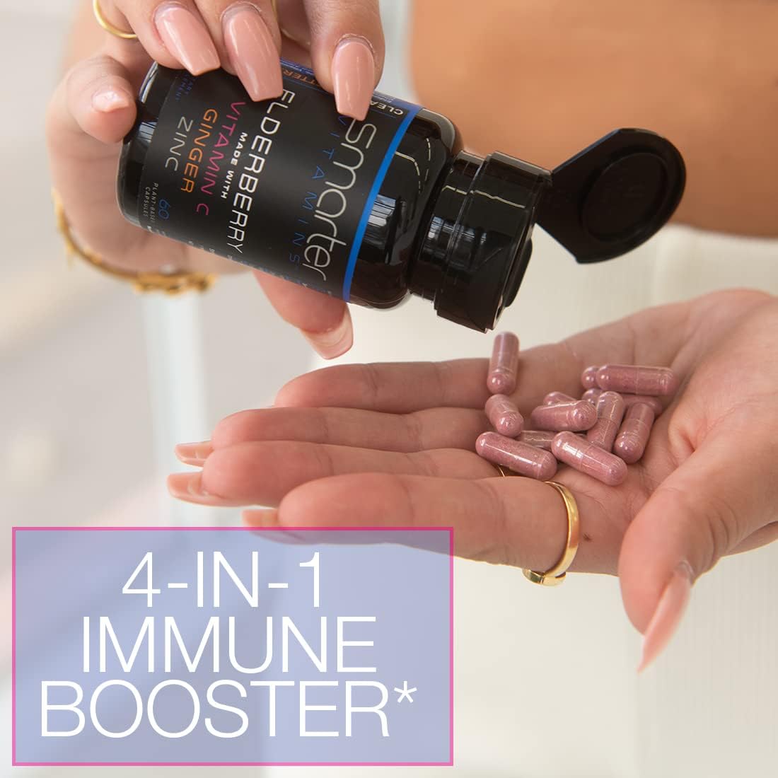 Elderberry Capsules with Vitamin C, Ginger, and Zinc - Antioxidant Herbal Supplement with Black Elder Berry Extract - 60 Vegan Pills