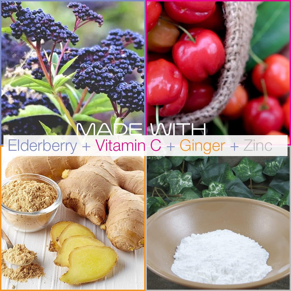 Elderberry Capsules with Vitamin C, Ginger, and Zinc - Antioxidant Herbal Supplement with Black Elder Berry Extract - 60 Vegan Pills