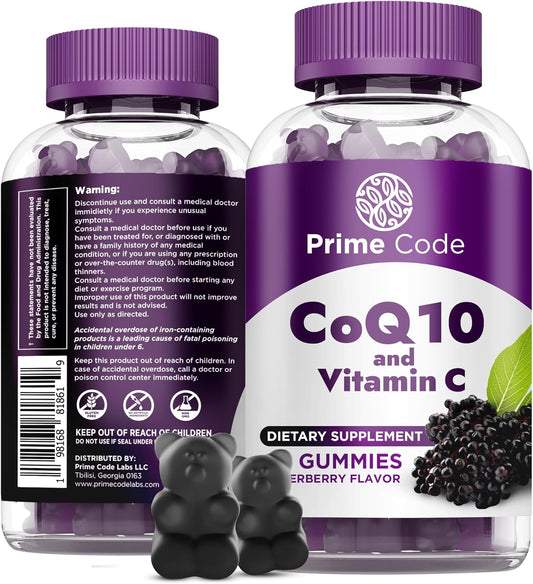 Elderberry CoQ10 Gummies with Vitamin C for Heart Health & Immune Support - Vegan, Non-GMO, Gluten-Free - Energy & Antioxidant Supplement