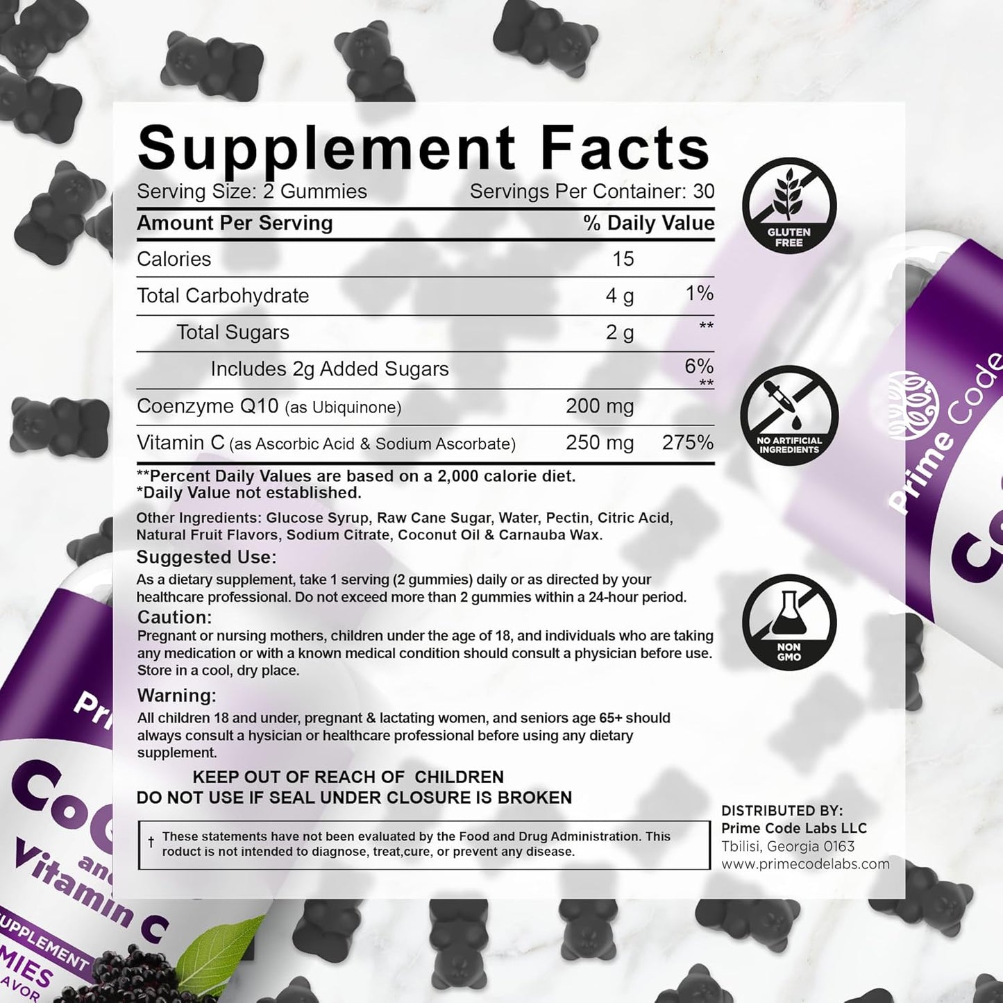 Elderberry CoQ10 Gummies with Vitamin C for Heart Health & Immune Support - Vegan, Non-GMO, Gluten-Free - Energy & Antioxidant Supplement