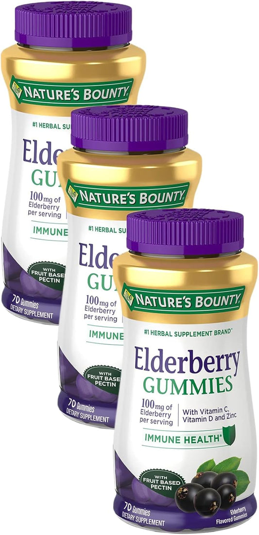 Elderberry Gummies with Vitamin A, C, D, E, Zinc, 100mg - 210 Gummies for Immune Health Boost