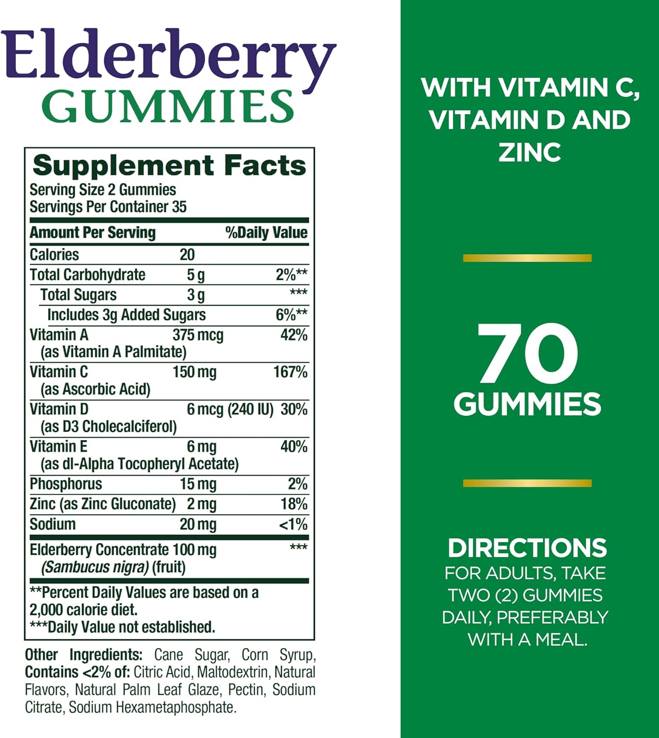Elderberry Gummies with Vitamin A, C, D, E, Zinc, 100mg - 210 Gummies for Immune Health Boost
