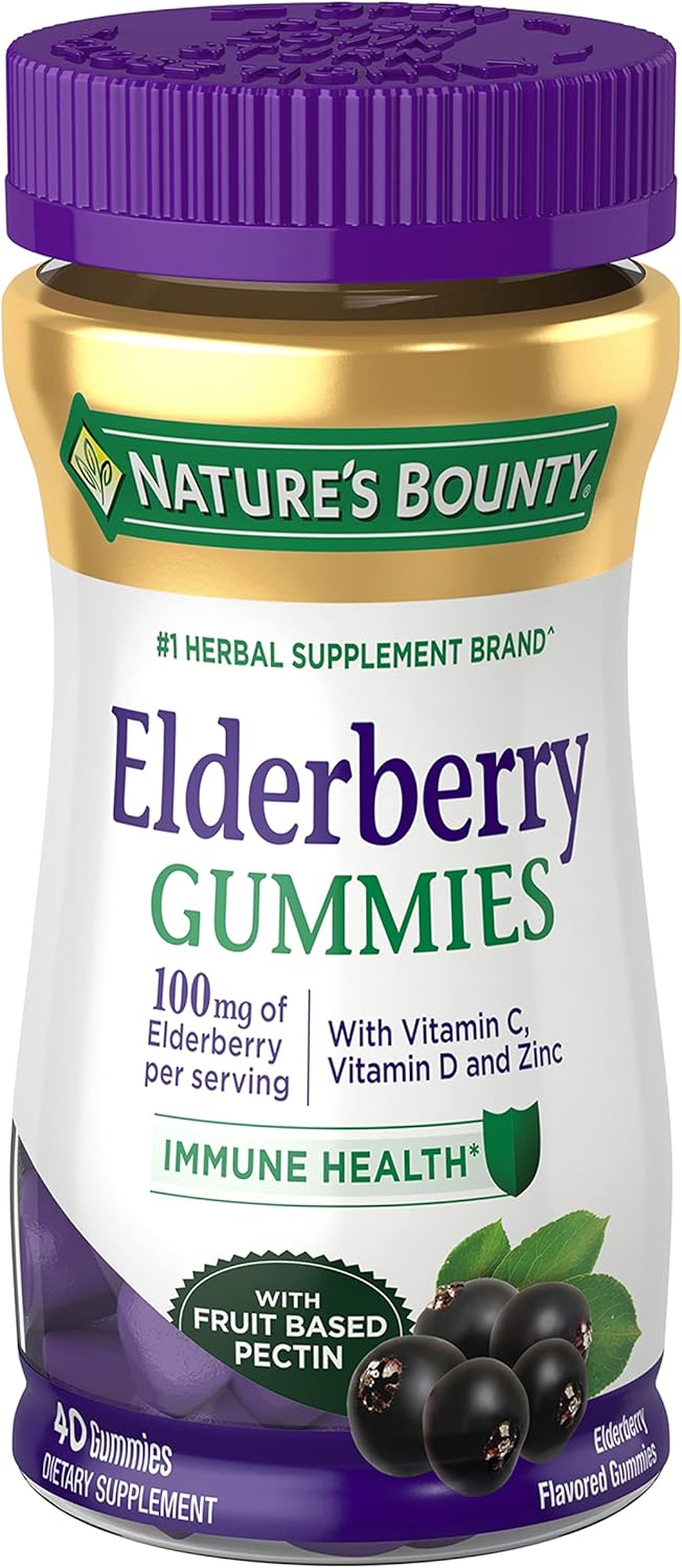 Elderberry Gummies with Vitamin A, C, D, E, Zinc for Immune Support - 40 Gummies
