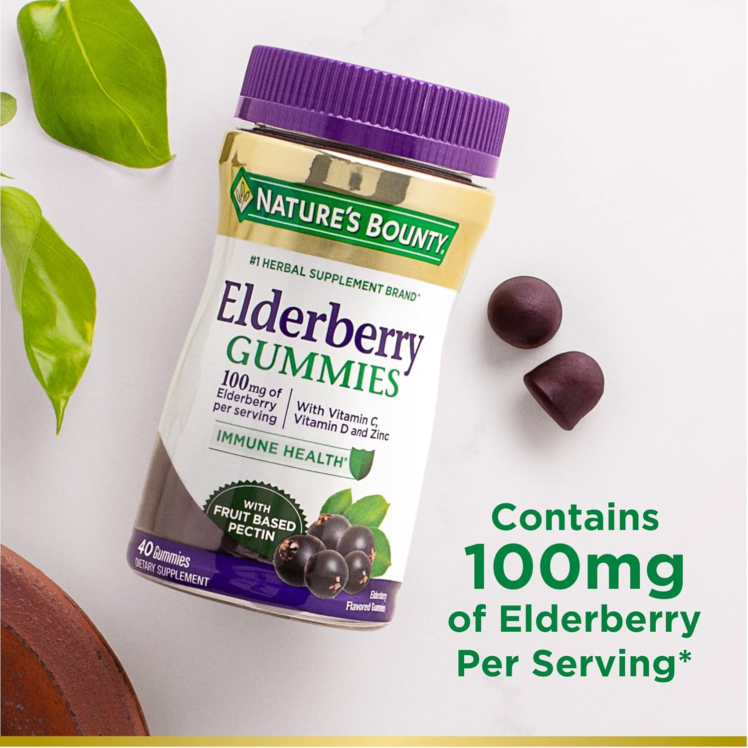 Elderberry Gummies with Vitamin A, C, D, E, Zinc for Immune Support - 40 Gummies