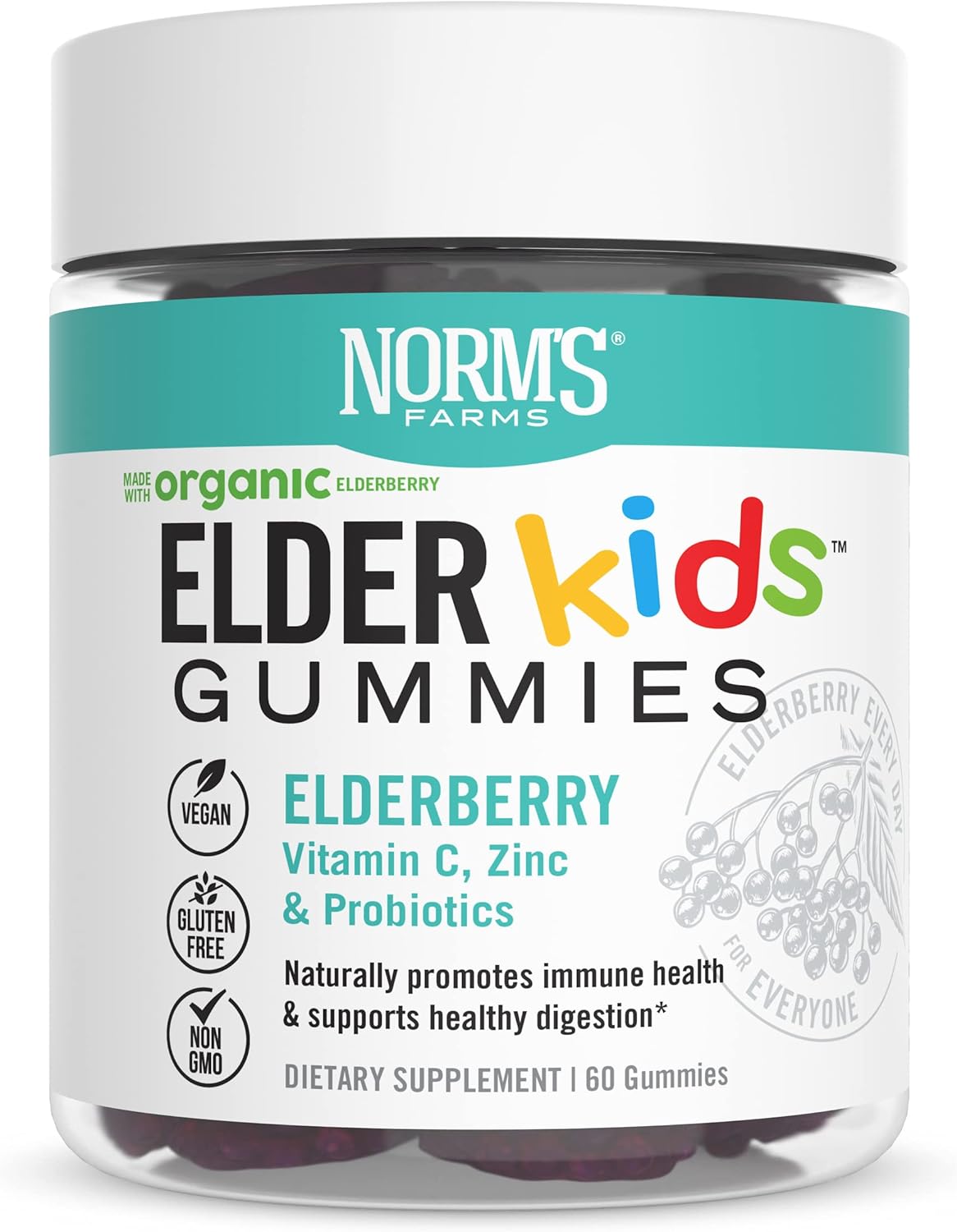 Elderberry Gummies with Vitamin C, Zinc, and Probiotics - Vegan, Gluten Free, Non-GMO - 120 Gummies