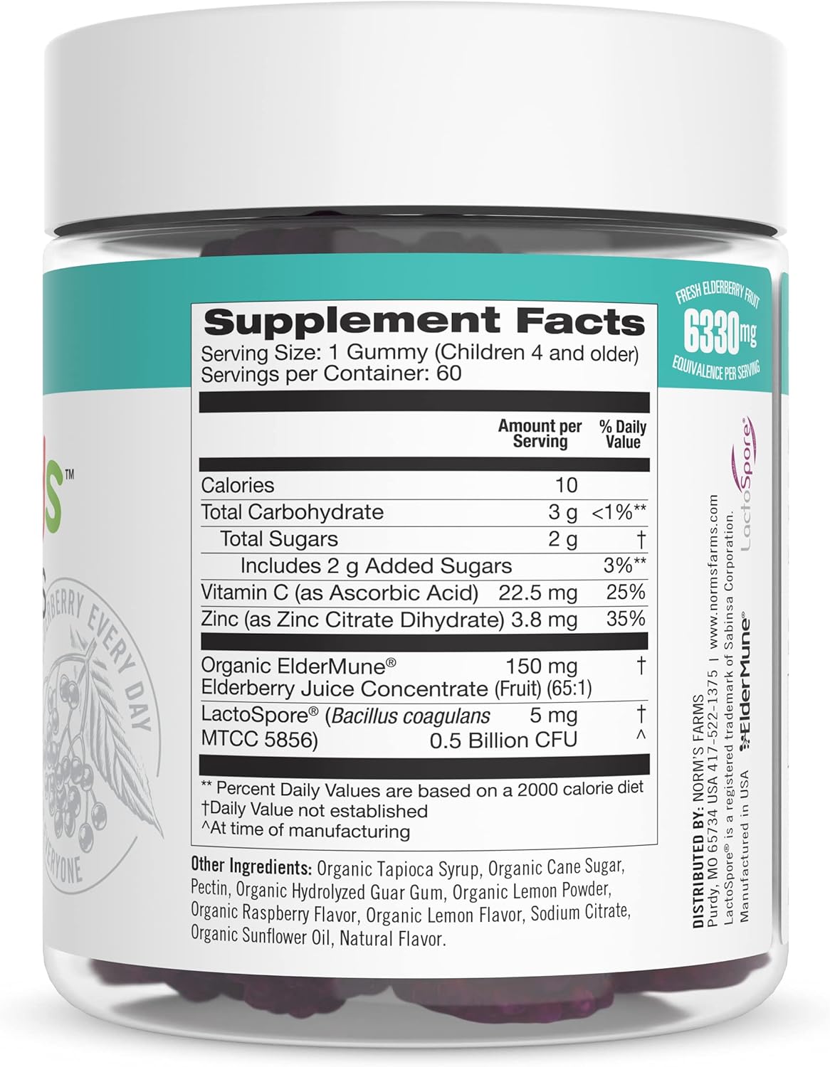 Elderberry Gummies with Vitamin C, Zinc, and Probiotics - Vegan, Gluten Free, Non-GMO - 120 Gummies