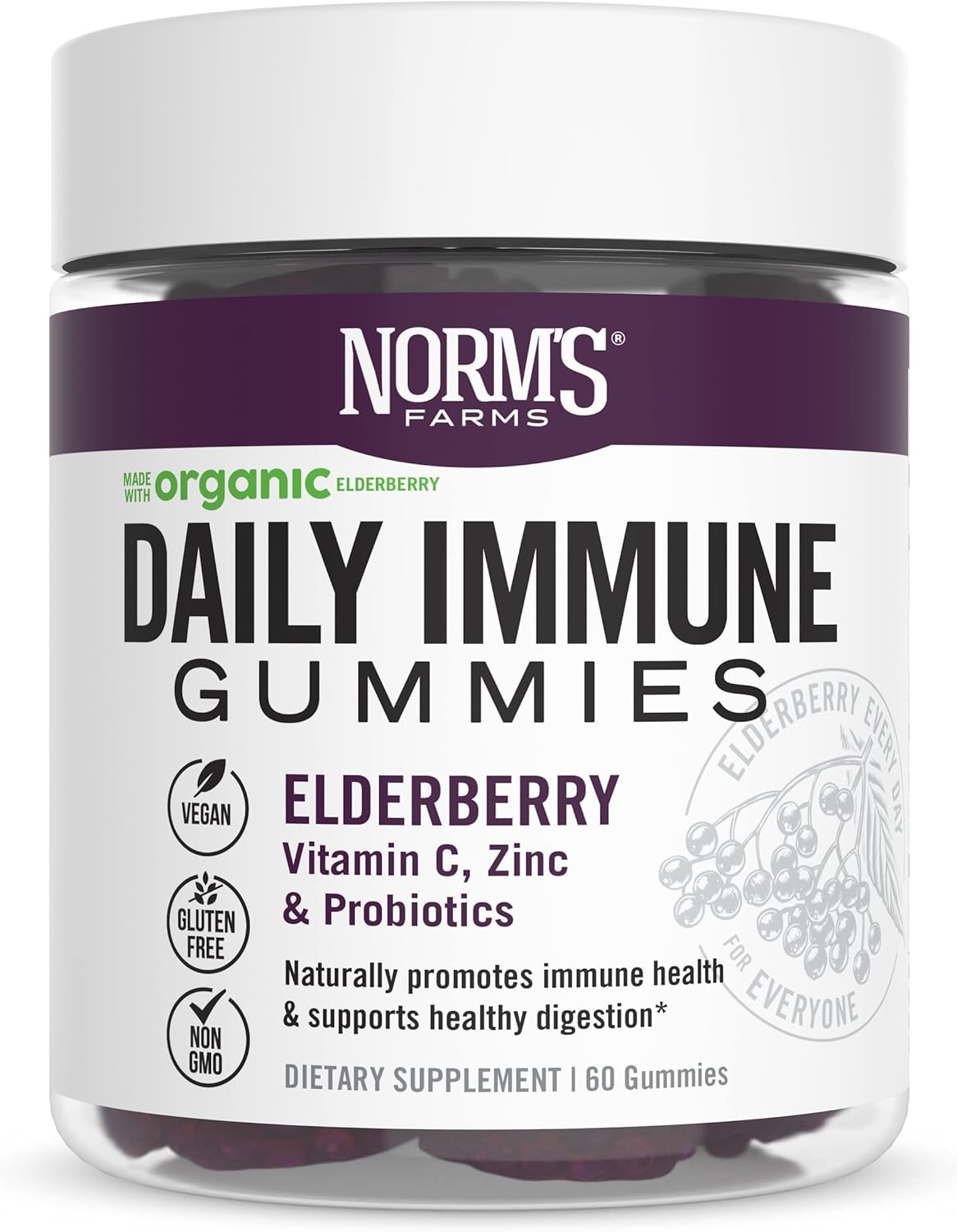 Elderberry Gummies with Vitamin C, Zinc, and Probiotics - Vegan, Gluten Free, Non-GMO - 120 Gummies
