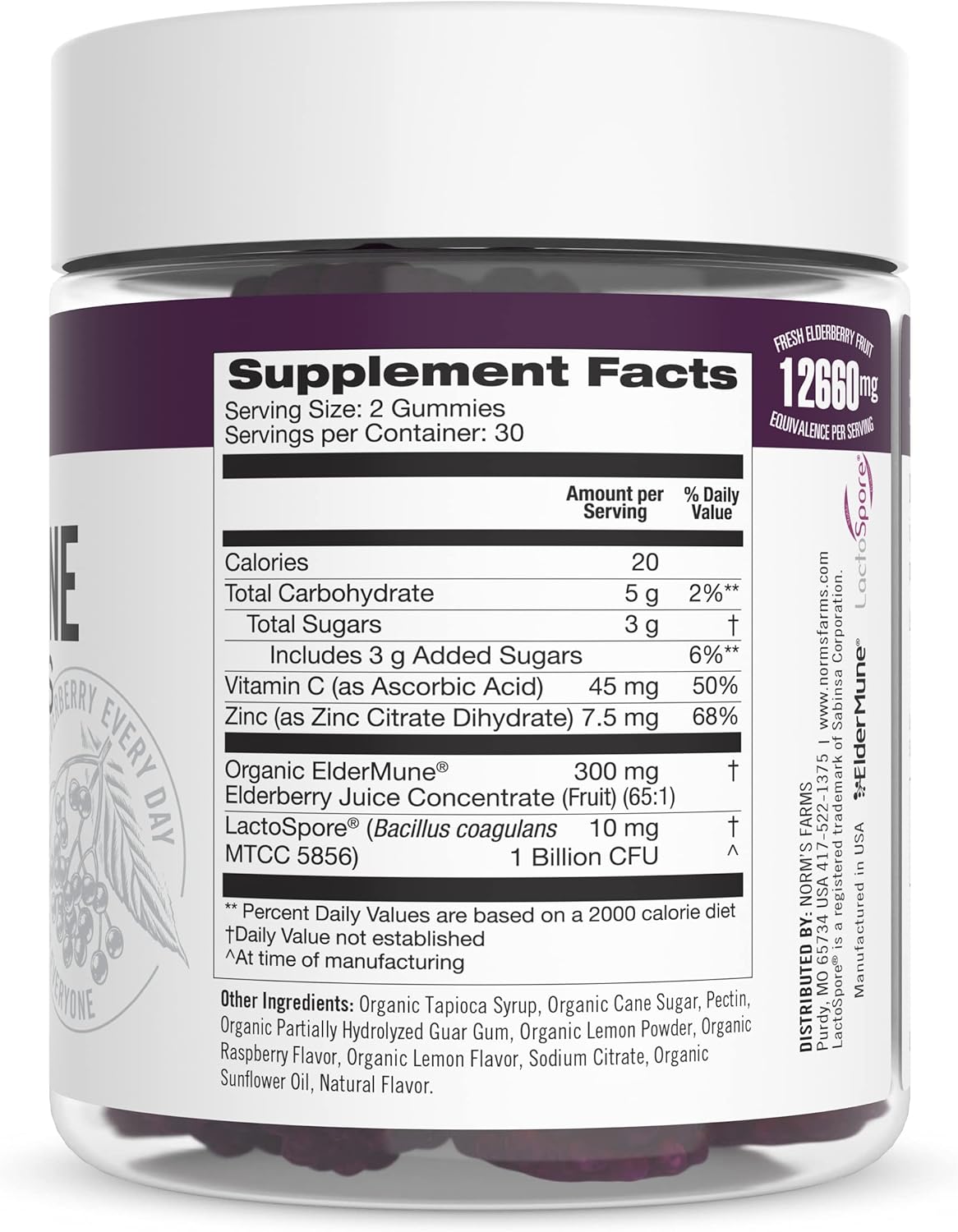 Elderberry Gummies with Vitamin C, Zinc, and Probiotics - Vegan, Gluten Free, Non-GMO - 120 Gummies