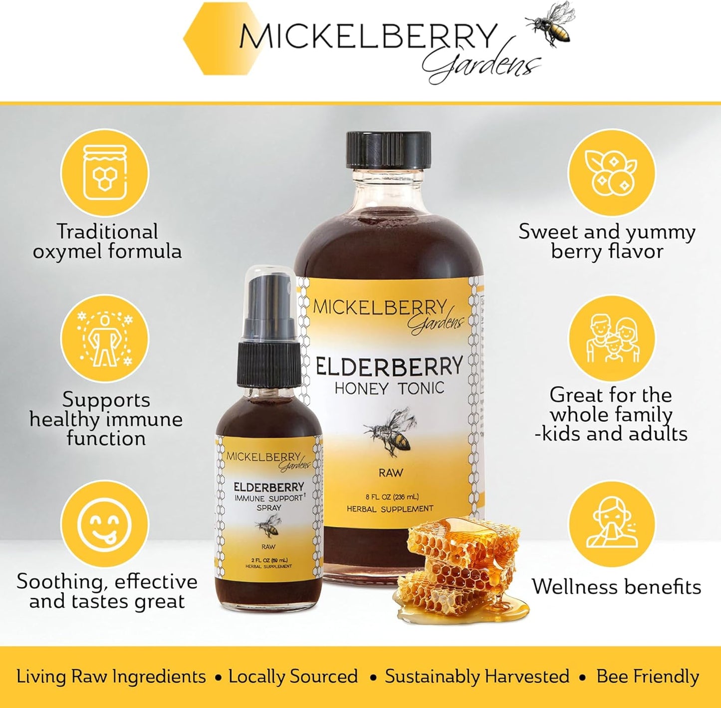 Elderberry Honey Propolis Throat Spray - Natural Immune Support for Kids & Adults - 2oz