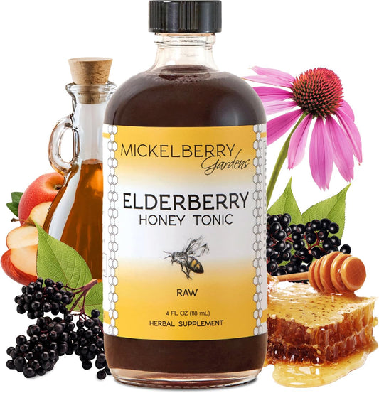 Elderberry Honey Tonic with Black Sambucus Syrup - Immune Support for Adults and Kids (4 oz)