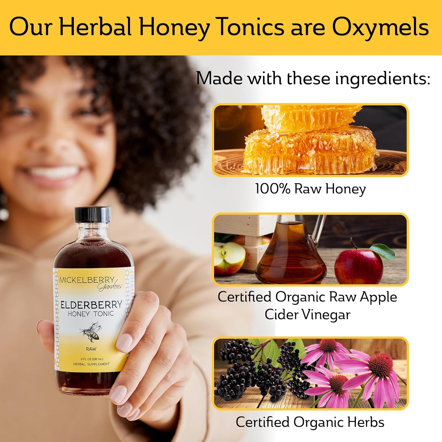 Elderberry Honey Tonic with Black Sambucus Syrup - Immune Support for Adults and Kids (4 oz)