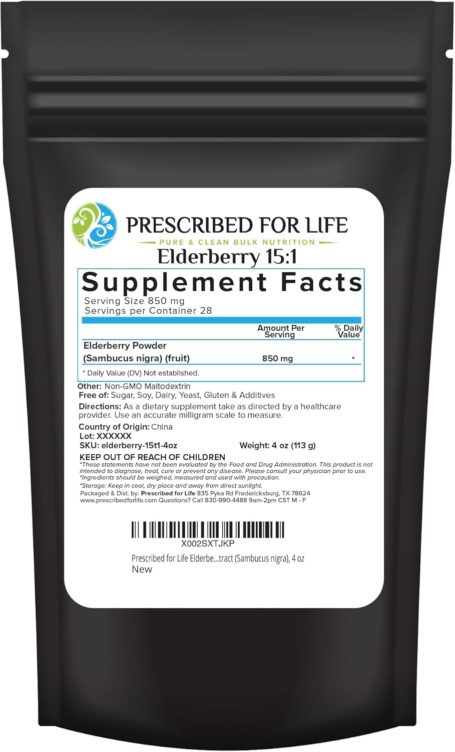 Elderberry Powder for Adults - High Vitamin C & Antioxidants, Vegan & Gluten Free - 4oz