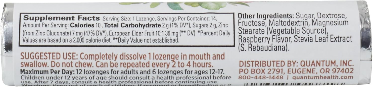 Elderberry Raspberry Lozenges with Zinc Gluconate for Immune Support, 14 Count